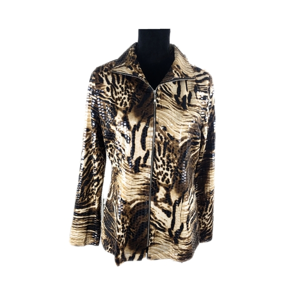 Exclusively Misook Womens XS Animal Tiger Print Sequin Plaquettes Jacket - Picture 2 of 6